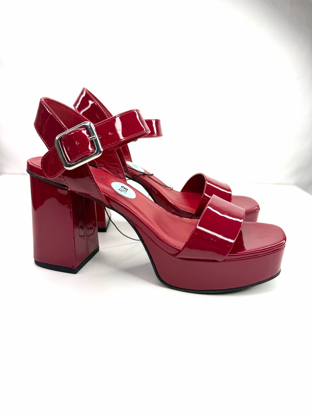 Soda Red Patent Chunky Macey Platform Heel Sandals